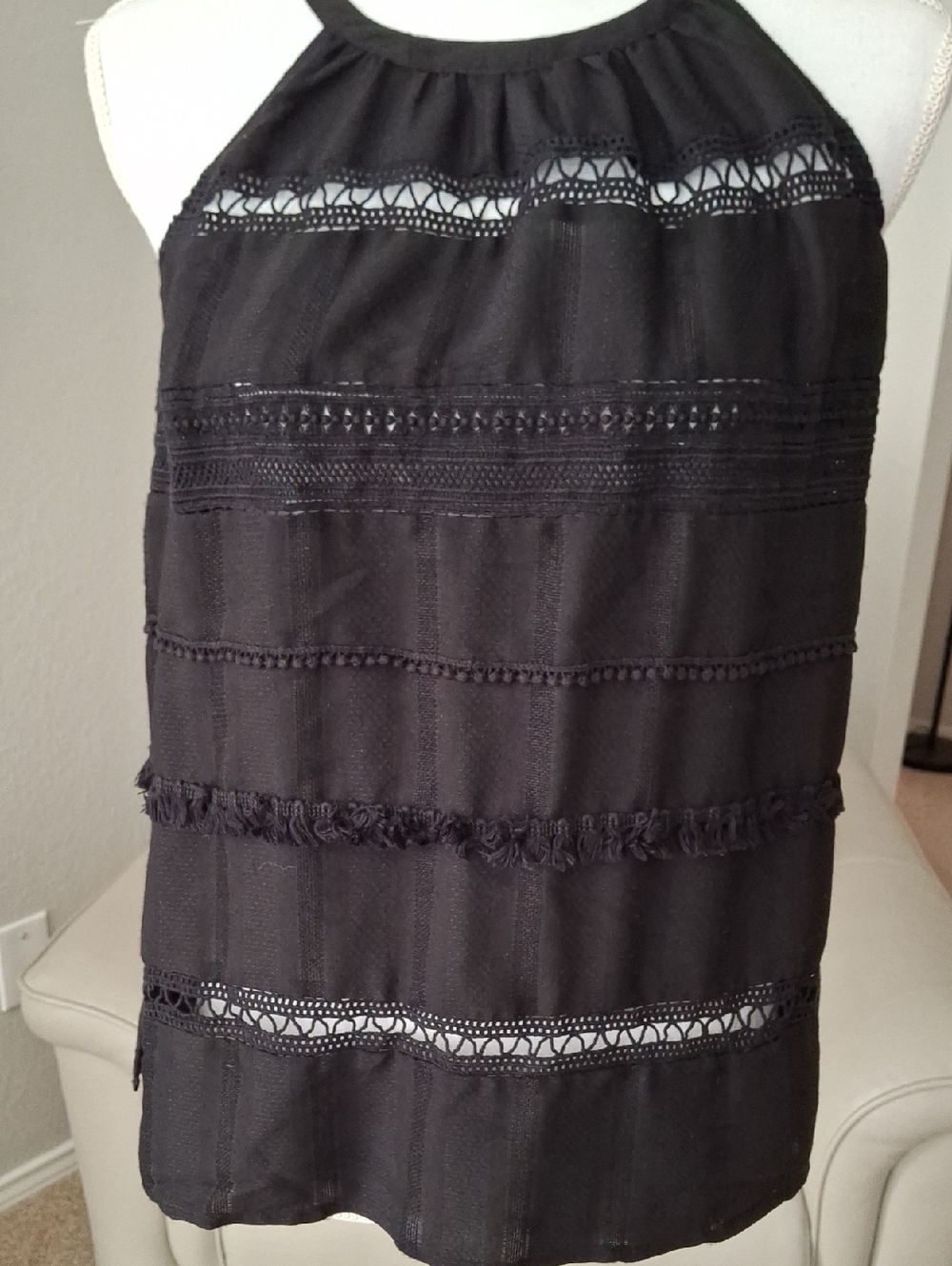 LOFT Black Crochet-Trim Halter Tank